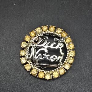 Oleet Dick Richard  Nixon Rhinestone Brooch Silver Tone Vintage Political Pin